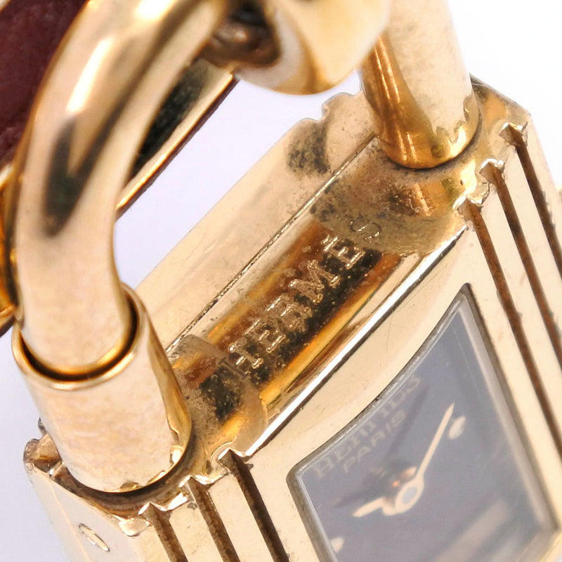 【HERMES】エルメス
 ケリーウォッチ 腕時計
 金メッキ×レザー □A刻印 クオーツ アナログ表示 レディース ボルドー文字盤 腕時計