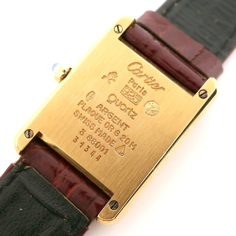 【CARTIER】カルティエ
 マストタンク ヴェルメイユ シルバー925×レザー クオーツ アナログ表示 レディース ボルドー文字盤 腕時計
