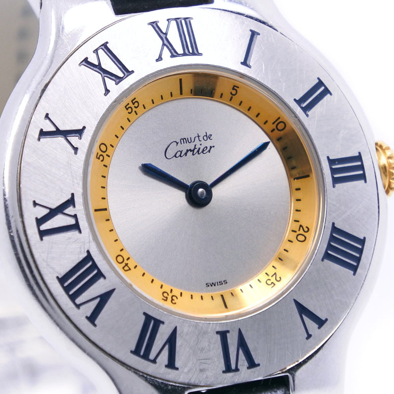 CARTIER】カルティエ マスト21 腕時計 ステンレススチール×レザー 