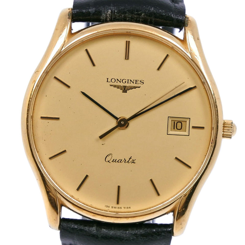 [LONGINES] Longine stainless steel x leather quartz analog display men's gold dial watch