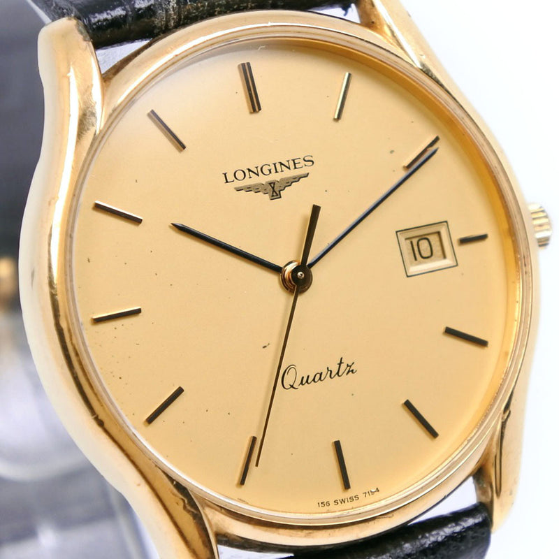 [Longines] Longine acero inoxidable x Display analógico de cuarzo de cuero Reloj de oro para hombres
