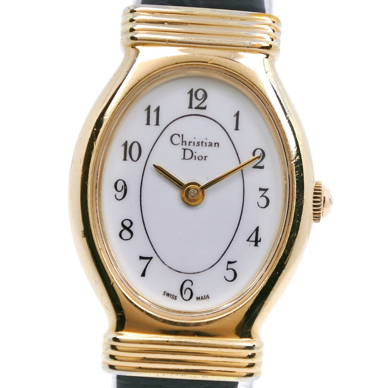 [Dior] Christian Dior acero inoxidable x cuero Té de cuero Display analógico Damas de marcación blanca
