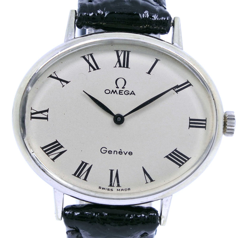 [OMEGA] Omega Geneva Cal.625 Stainless steel x Leather Black Hand -wound Analog Load Unisex White Dial Dial Watch