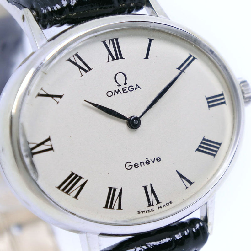 [OMEGA] Omega Geneva Cal.625 Stainless steel x Leather Black Hand -wound Analog Load Unisex White Dial Dial Watch