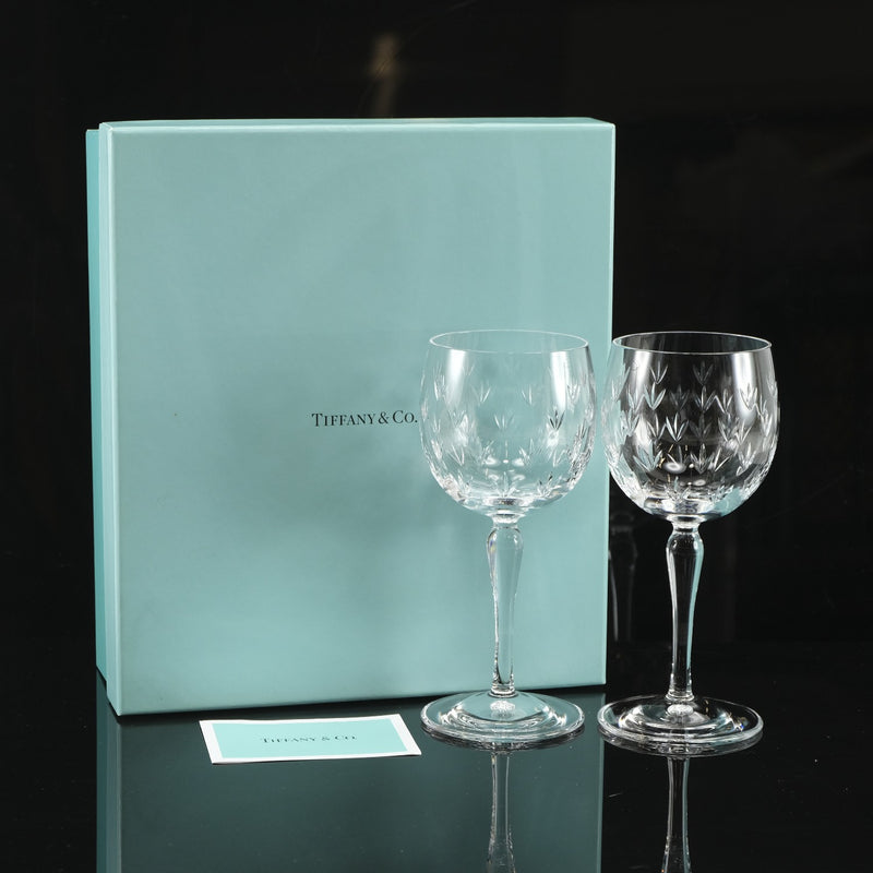 [TIFFANY & CO.] Tiffany Floretto Wine Glass x 2 Crystal_ Tableware A Rank
