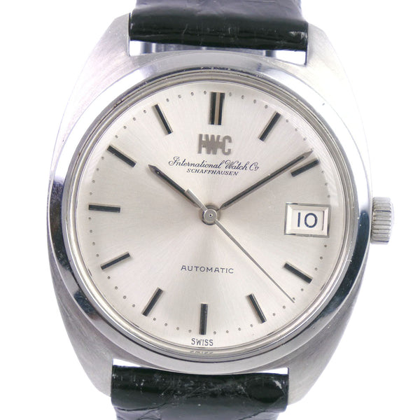 [IWC] International Watch Company Fecha antigua CAL.8541B 1827 Reloj de acero inoxidable x cuero de cuero negro Automatic Wind Men's Silver Dial Dial Watch