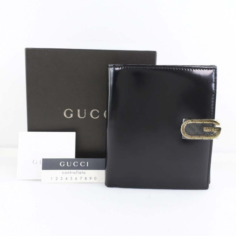 [gucci] Gucci 035.0416.2166漆皮黑色女士双折 - 折。