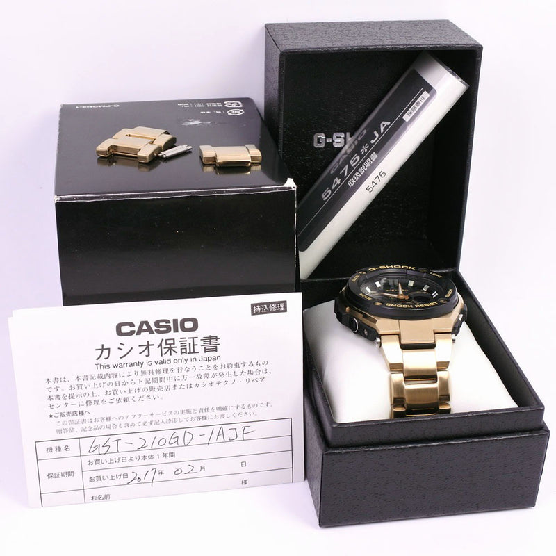[Casio] Casio G-Shock G-Steel GSTEEL GST-210GD-1AJF手表不锈钢金色太阳能无线电时钟Anadisi l展示男士黑色拨号
