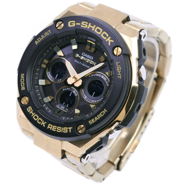【CASIO】カシオ
 G-SHOCK G-STEEL GST-210GD-1AJF 腕時計
 ステンレススチール ゴールド ソーラー電波時計 アナデジ表示 メンズ 黒文字盤 腕時計
Aランク