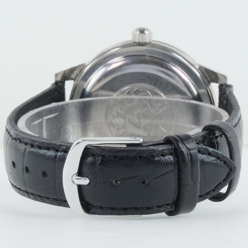 【CITIZEN】シチズン
 オートデーター Para 40M Water 腕時計
 ステンレススチール×レザー 黒 自動巻き メンズ シルバー文字盤 腕時計