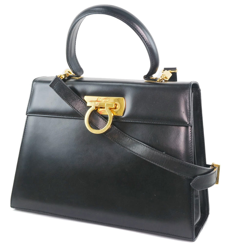 [Salvatore Ferragamo] Salvatore Ferragamo Ganchini 2WAY Shoulder 21-2181 Handbag Calf Black Ladies Handbag A-Rank