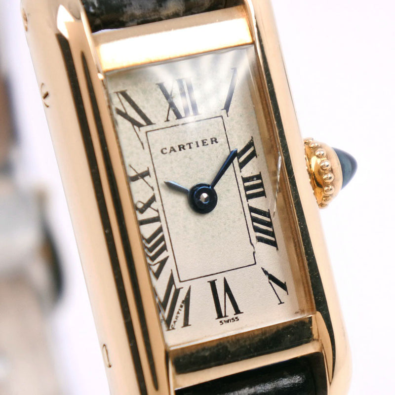 【CARTIER】カルティエ
 タンクアメリカン ミニ 1380 腕時計
 K18イエローゴールド×レザー ブラック クオーツ レディース 白文字盤 腕時計