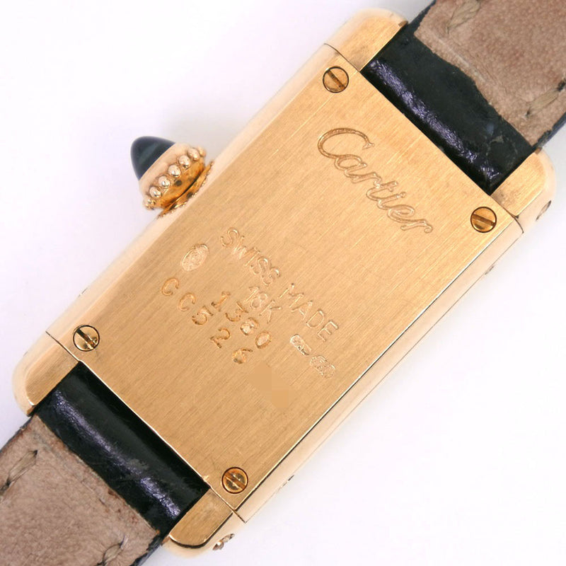 【CARTIER】カルティエ
 タンクアメリカン ミニ 1380 腕時計
 K18イエローゴールド×レザー ブラック クオーツ レディース 白文字盤 腕時計