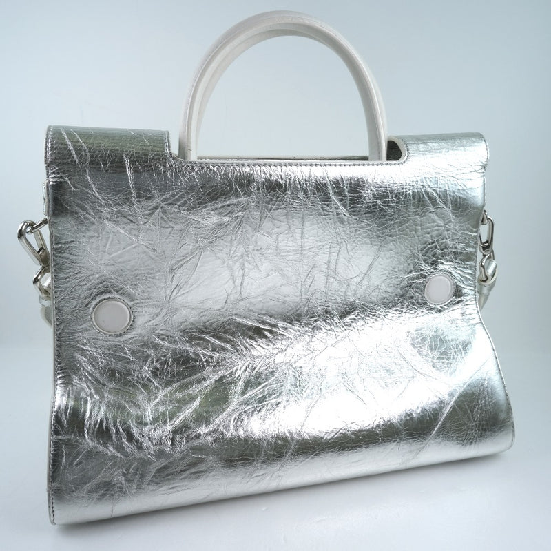 [DIOR] Christian Dior DIOREVER/Dior Ever Leather Silver Ladies Handbag A-Rank