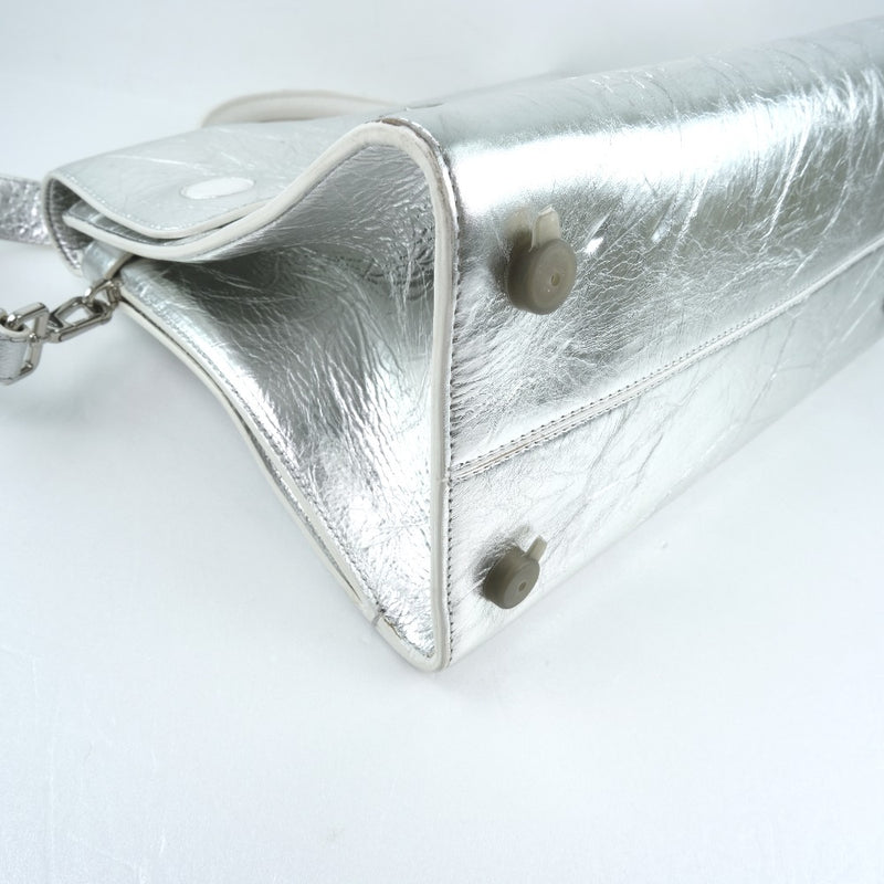[DIOR] Christian Dior DIOREVER/Dior Ever Leather Silver Ladies Handbag A-Rank