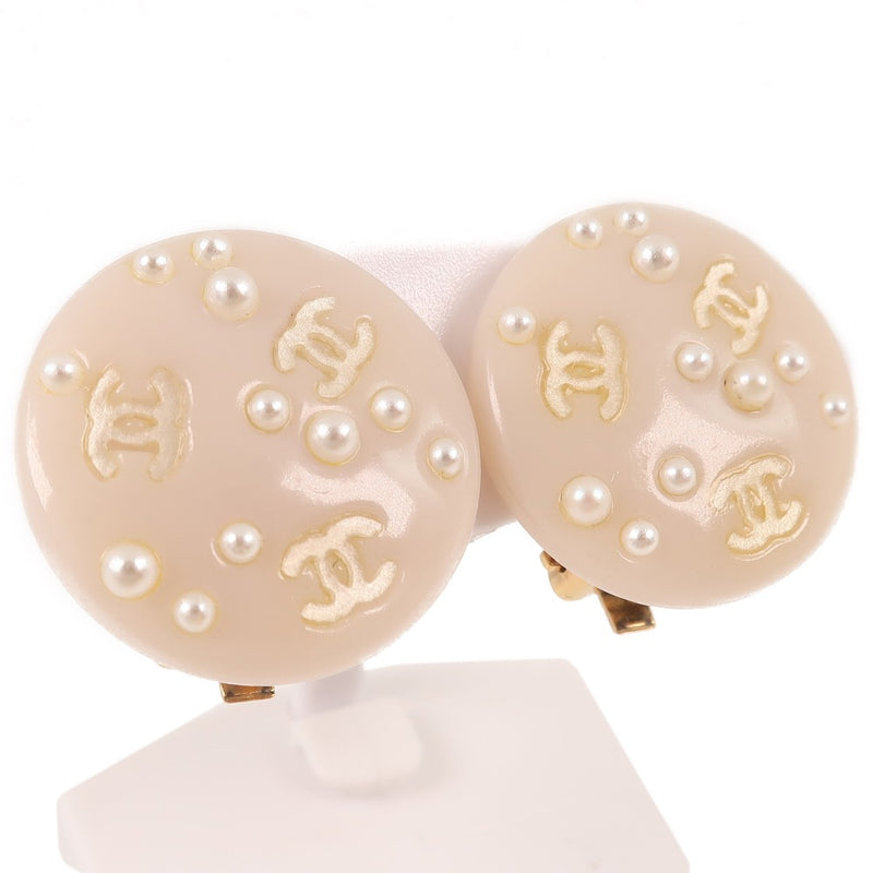 [CHANEL] Chanel Coco Mark Earrings Fake Pearl x Plastic White 03P engraved Ladies earrings