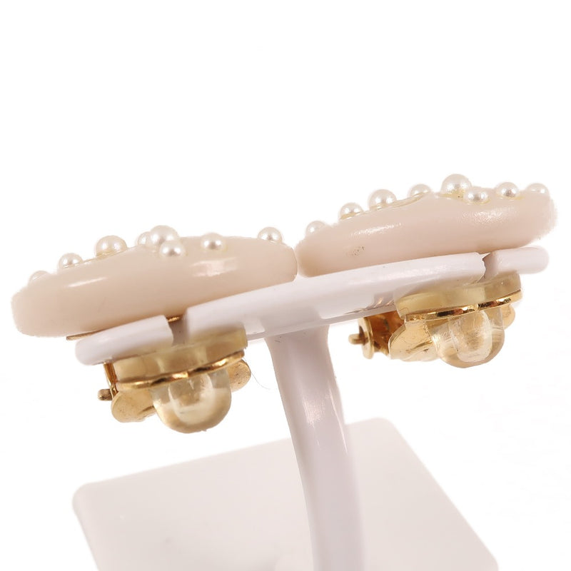 [CHANEL] Chanel Coco Mark Earrings Fake Pearl x Plastic White 03P engraved Ladies earrings