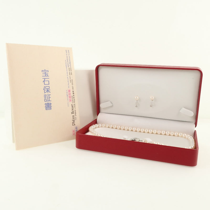 Juego de pendientes Collar 7-7.5 mm 7-7.5 mm Pearl x K14 White Gold White Ladies Collar A+Rango