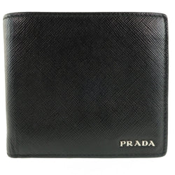 【PRADA】プラダ
 サフィアーノ 二つ折り財布
 レザー 黒 メンズ 二つ折り財布
A-ランク