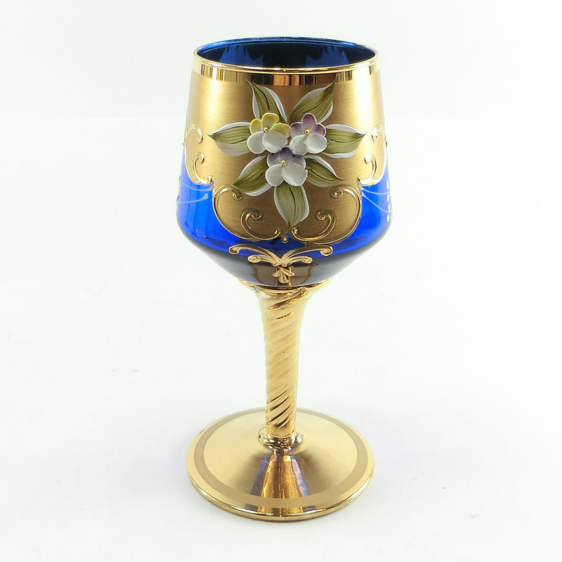 ベネチアングラス 6客 ワイングラス ブルー 金彩 花 食器
 食器