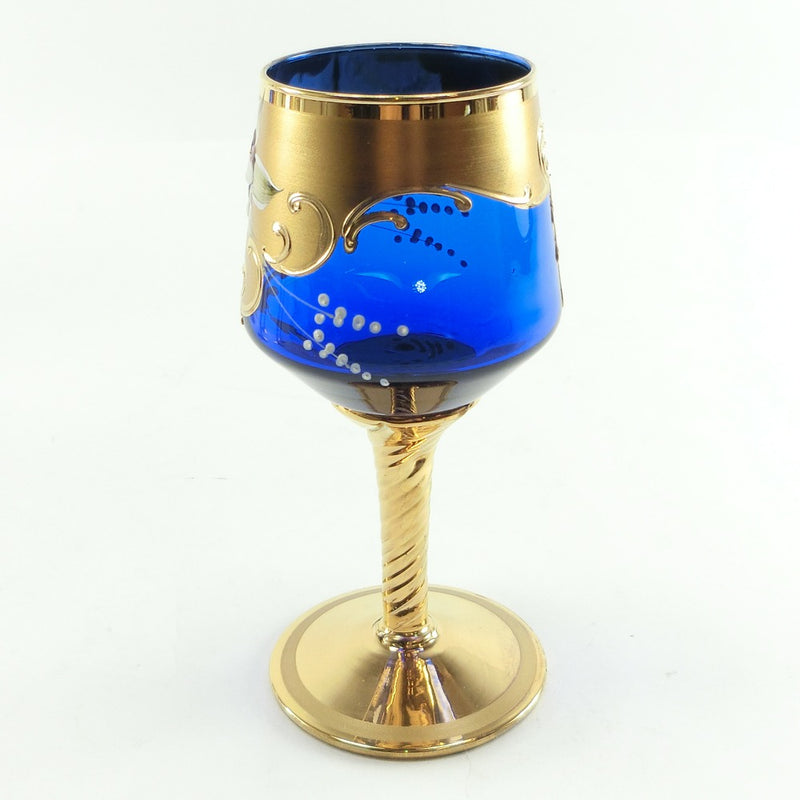 ベネチアングラス 6客 ワイングラス ブルー 金彩 花 食器 食器 – KYOTO 