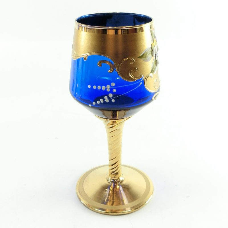 Venetian Glass 6 Clientes Copa de vajilla de flores doradas de vino azul