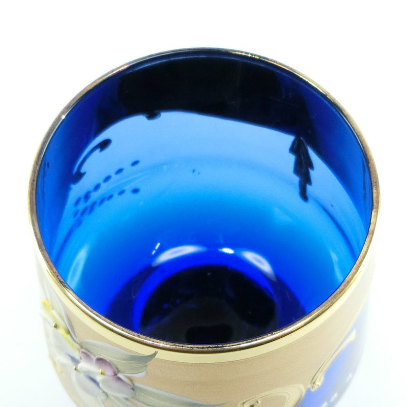 威尼斯玻璃6客户酒杯蓝色金色花餐具