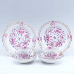 [Meissen] Meissen India Gana Rich Pink Teasware Cup & Saucer & Plate X 2 Set 343410/00582 Rango de rango rico de flores indias