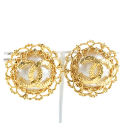 [CHANEL] Chanel Coco Mark Earring Gold Plating x Fake Pearl Gold 26 engraved Ladies earrings A-Rank