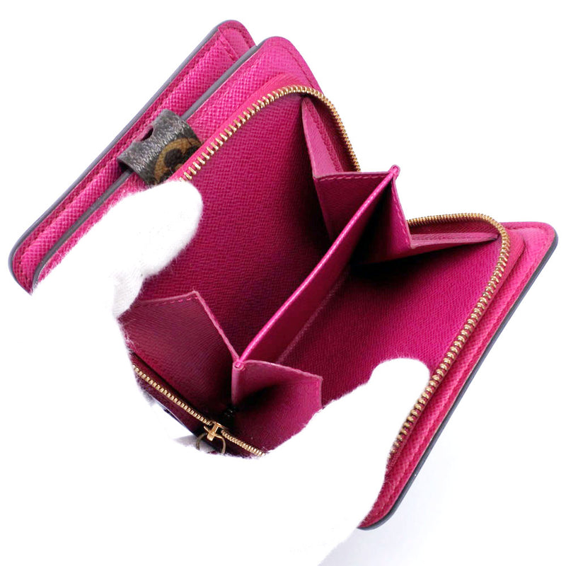 [Louis Vuitton] Louis Vuitton紧凑式ZIP BI-折叠钱包perfo M95188会标帆布茶/粉红色MI0026邮票快照按钮紧凑型邮政编码女士