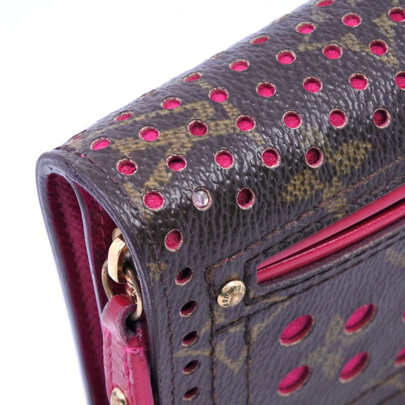 [Louis Vuitton] Louis Vuitton Compact Zip Bi- 폴드 지갑 Perfo M95188 모노그램 캔버스 차/핑크 MI0026 스탬프 스냅 버튼 소형 지퍼 레이디스