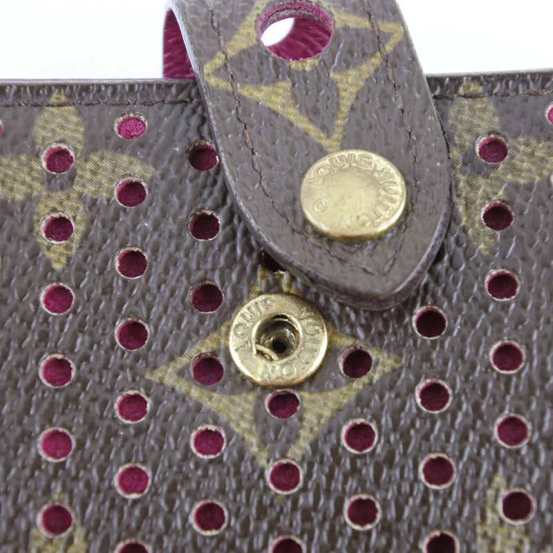 [Louis Vuitton]路易威登 
 紧凑的Zip bi-折钱包 
 Perpho M95188会标帆布茶/粉红色Mi0026刻在雕刻扣纽扣紧凑式拉链女士