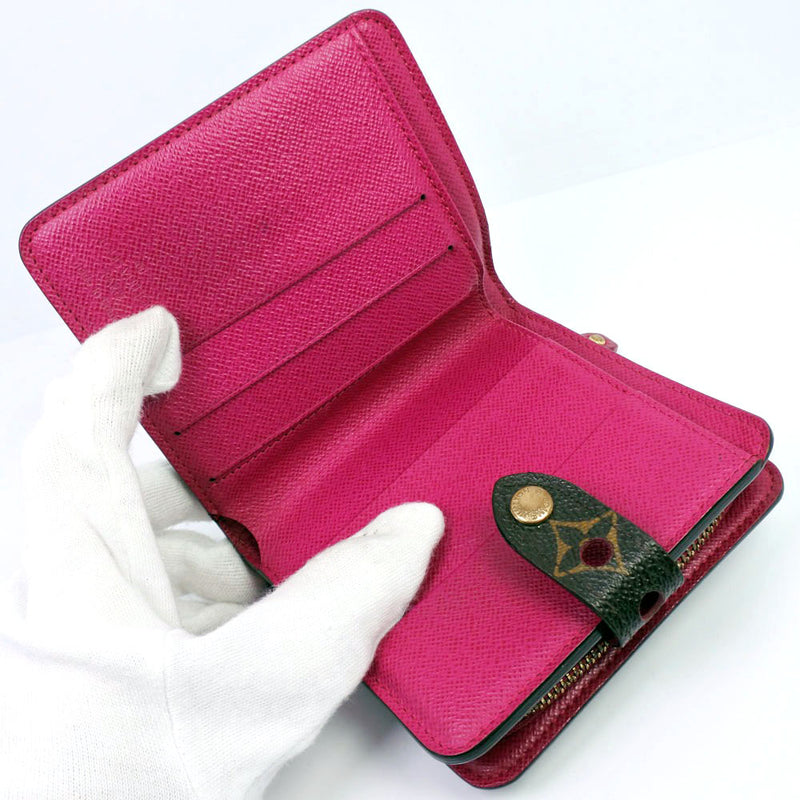 [Louis Vuitton] Louis Vuitton紧凑式ZIP BI-折叠钱包perfo M95188会标帆布茶/粉红色MI0026邮票快照按钮紧凑型邮政编码女士