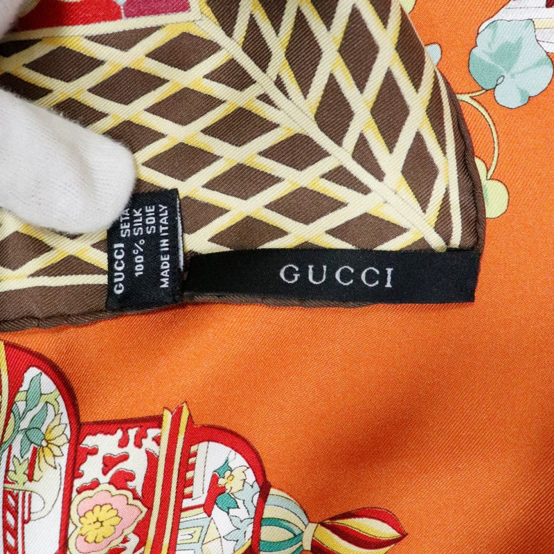 GUCCI】グッチ シルク オレンジ/茶 レディース スカーフ Aランク 