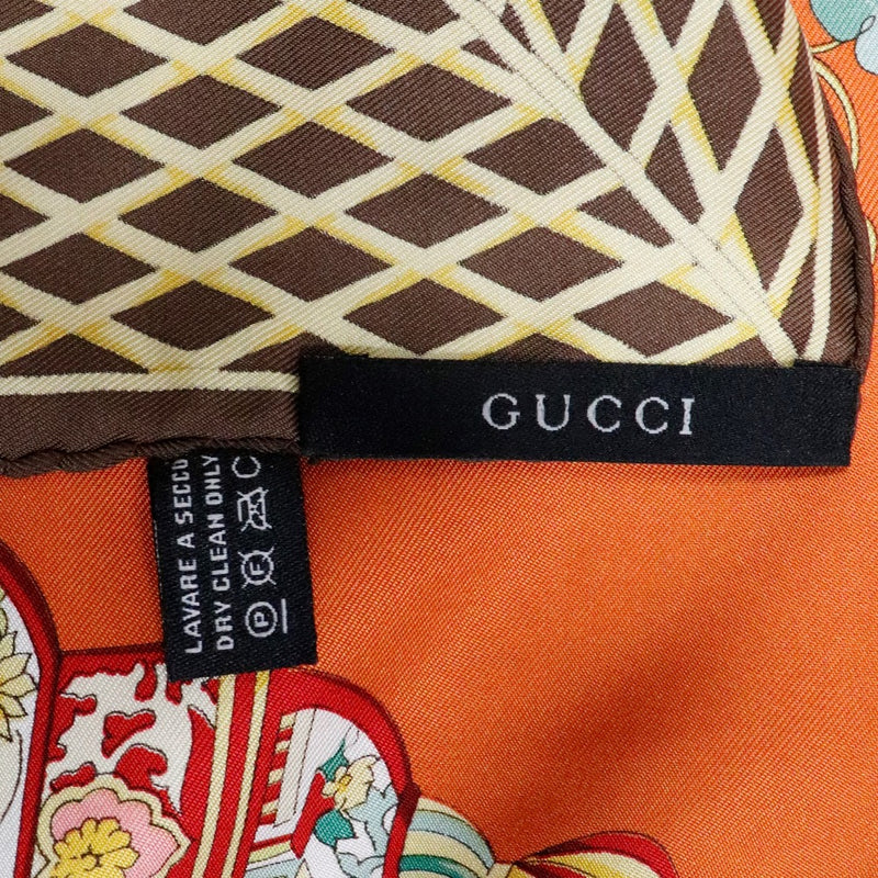 [Gucci] Gucci丝绸橙/茶女士围巾