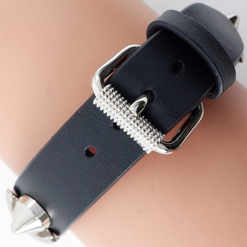 [Christian Louboutin] Christian Lubutan Studs Bracelet Leather Black/Silver Unisex Bracelet A Rank