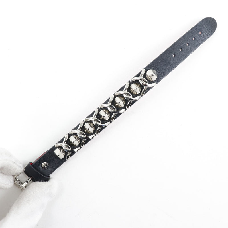 [Christian Louboutin] Christian Lubutan Studs Bracelet Leather Black/Silver Unisex Bracelet A Rank