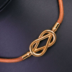 [HERMES] Hermes Jumbo Breath/Choker Bracelet Leather x Gold Plating Tea/Gold Unisex Bracelet