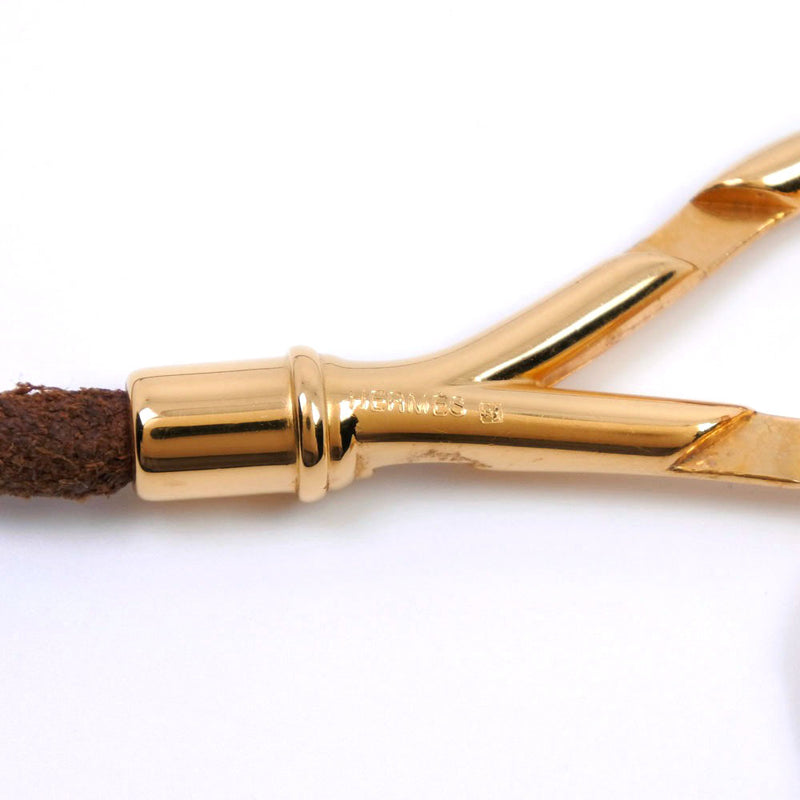 [HERMES] Hermes Jumbo Breath/Choker Bracelet Leather x Gold Plating Tea/Gold Unisex Bracelet