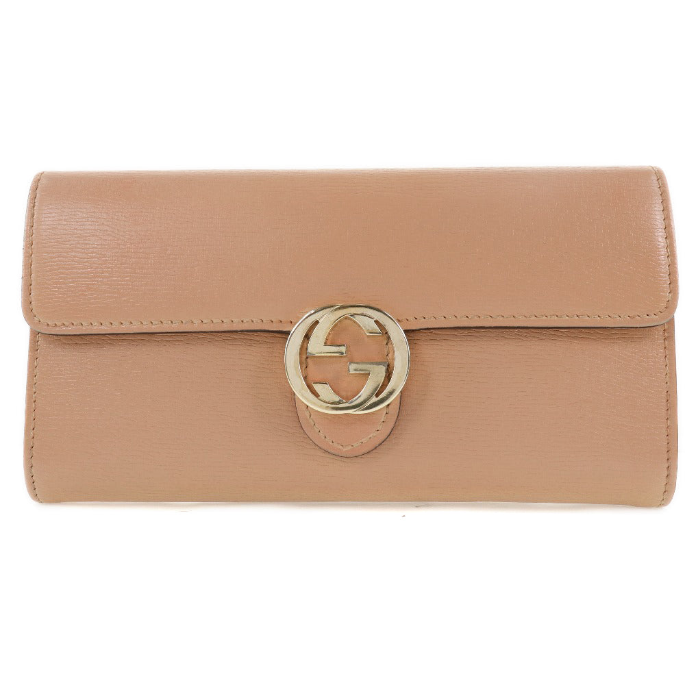 GUCCI】グッチ インターロッキング 369663 長財布 カーフ ピンク