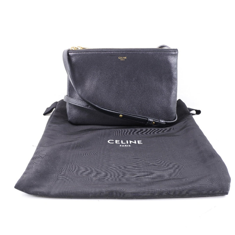 Celine] Celine Trio shoulder bag Calf Black Ladies Shoulder Bag A