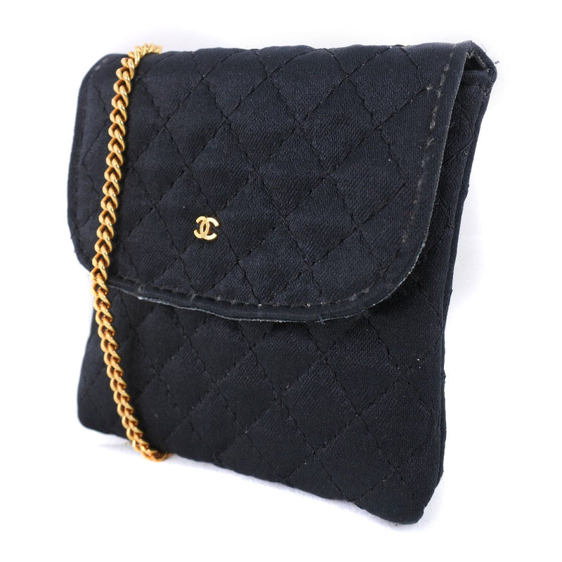 [CHANEL] Chanel Chain Pochette Matrasse Micro Shoulder Satin Black Ladies Pouch A-Rank