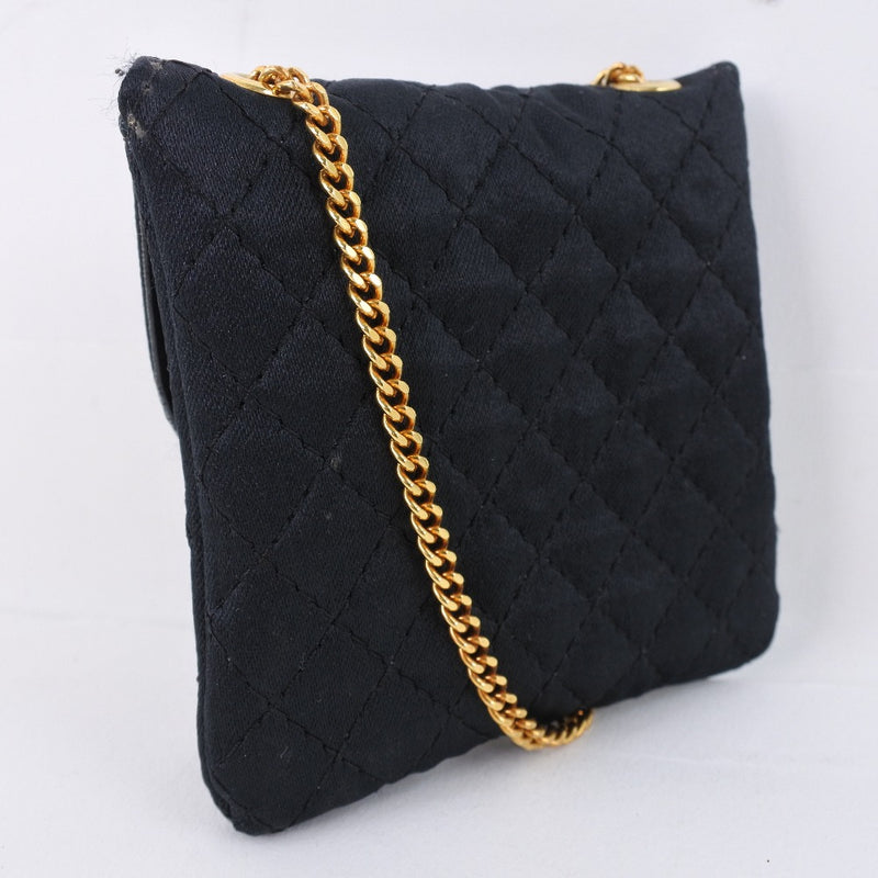 [CHANEL] Chanel Chain Pochette Matrasse Micro Shoulder Satin Black Ladies Pouch A-Rank