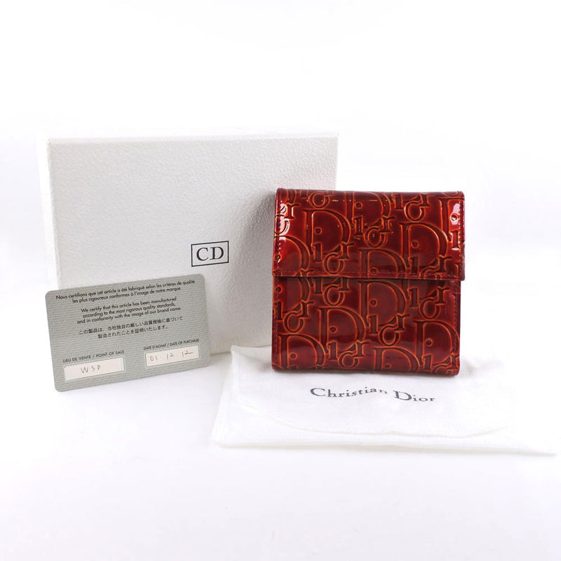 Dior】ディオール トロッター 二つ折り財布 パテントレザー 赤