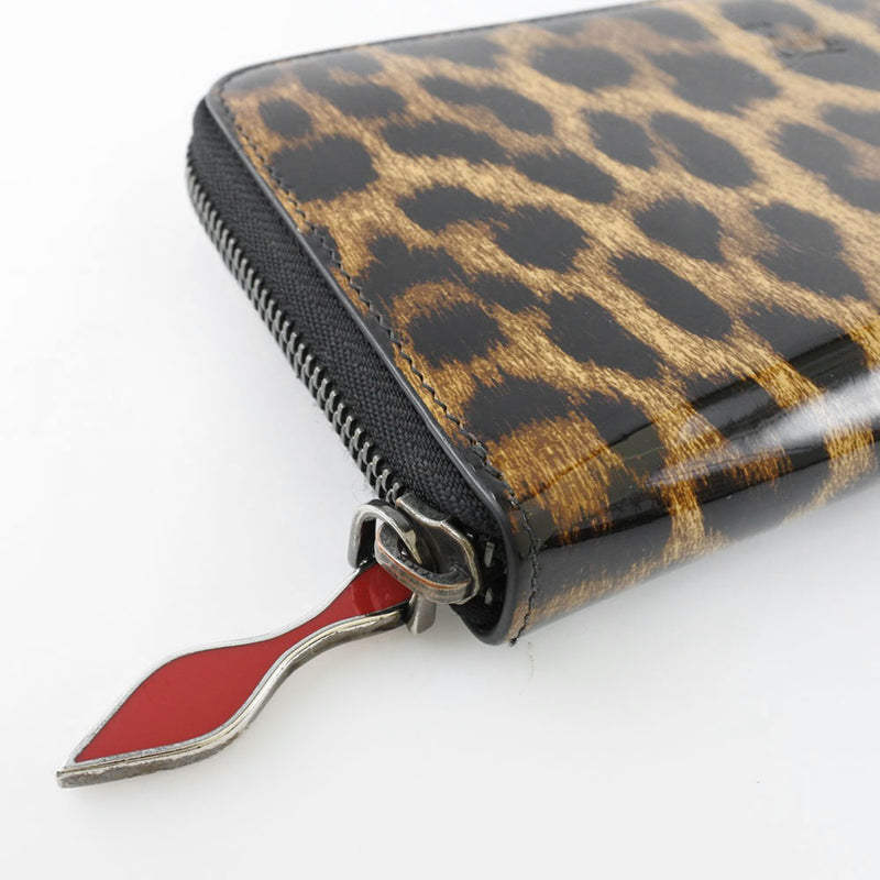 [Christian Louboutin] Christian Lou Butan 라운드 패스너 표범 표범 표범 패턴 패턴 패턴 가죽 차/흑인 숙녀 긴 지갑