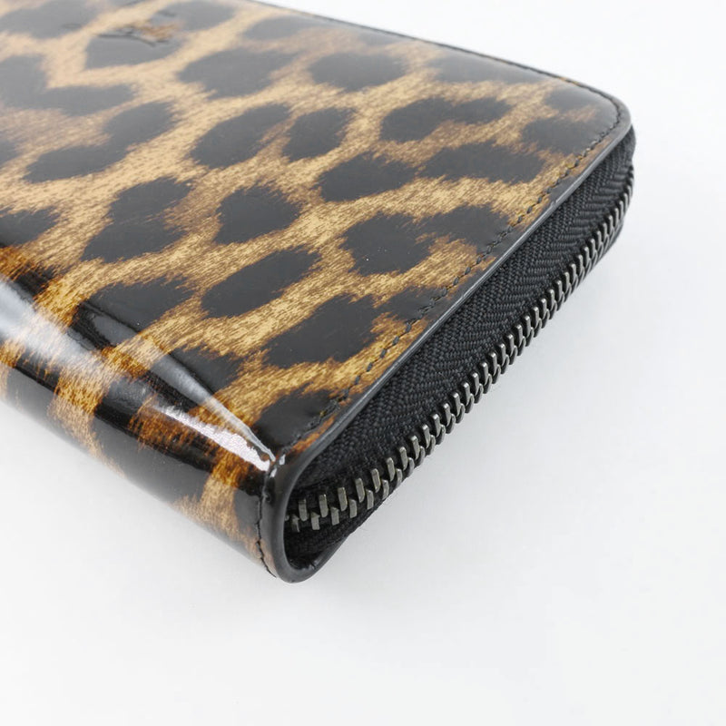 [Christian Louboutin] Christian Lou buttan Round Fastener Leopard Leopard Pattern Pattern Pattern Leather Tea/Black Ladies Long Wallet