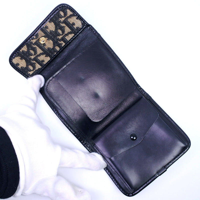 【Dior】クリスチャンディオール
 トロッター 二つ折り財布
 キャンバス 黒/ベージュ レディース 二つ折り財布
