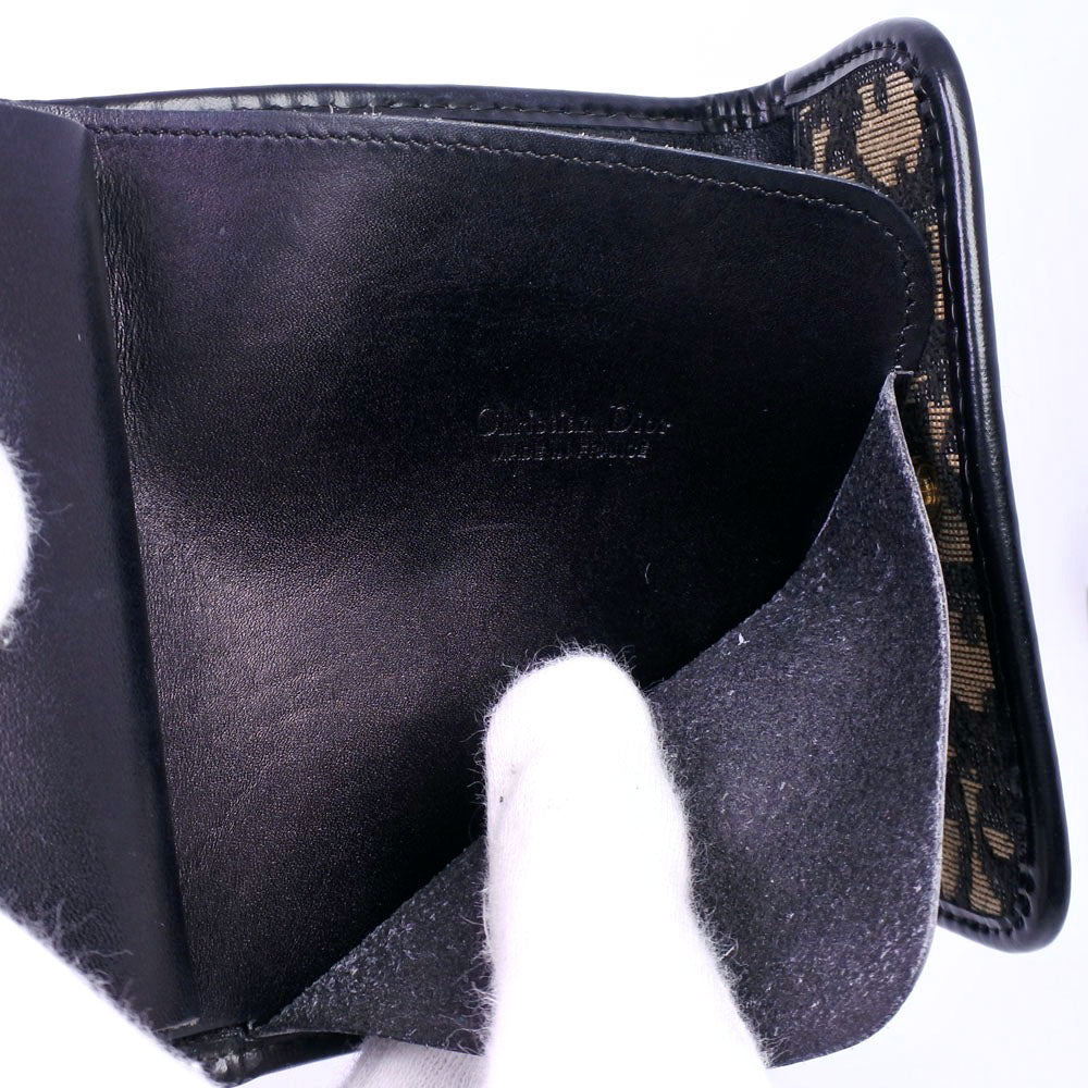 Dior トロッター キャンバス×レザー 二つ折り財布 ブラック Christian