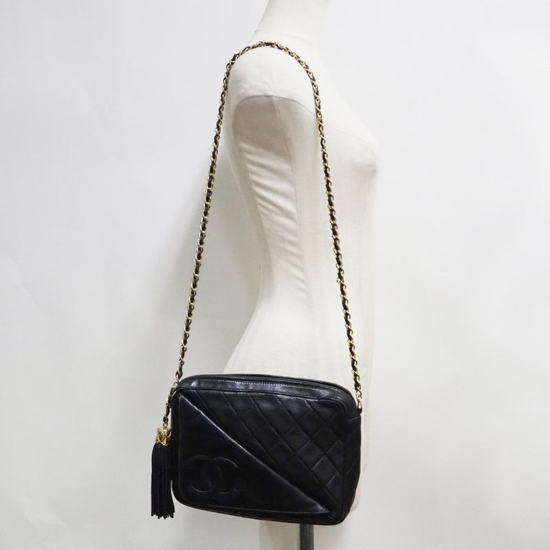 [CHANEL] Chanel Chain Shoulder Matrasse Coco Mark Skin Black Ladies Shoulder Bag B-Rank