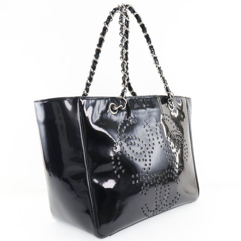 Chanel Black Patent Leather Perforated CC Tote